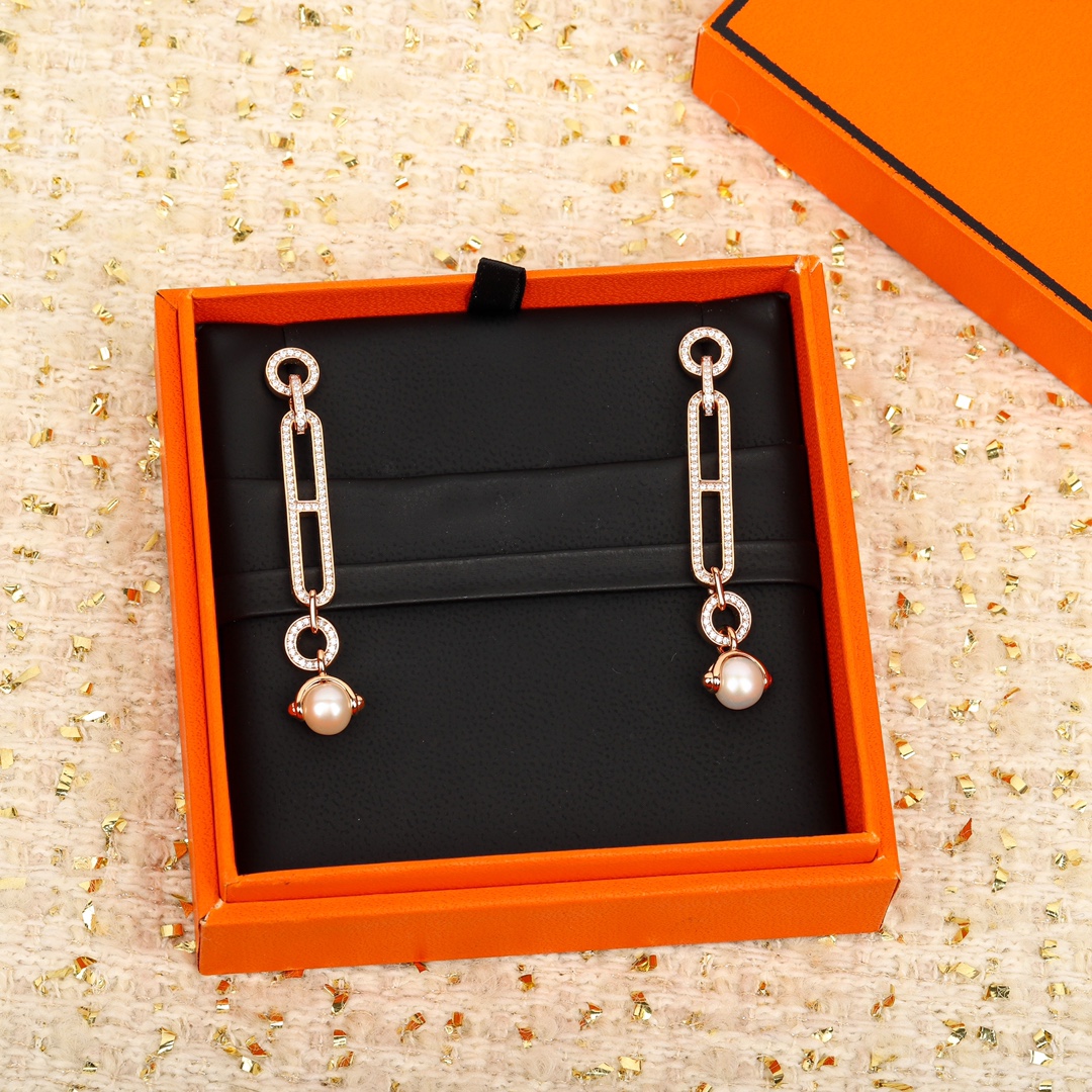 Hermes Ever Chaine D’Ancre Diamond Pearl earrings