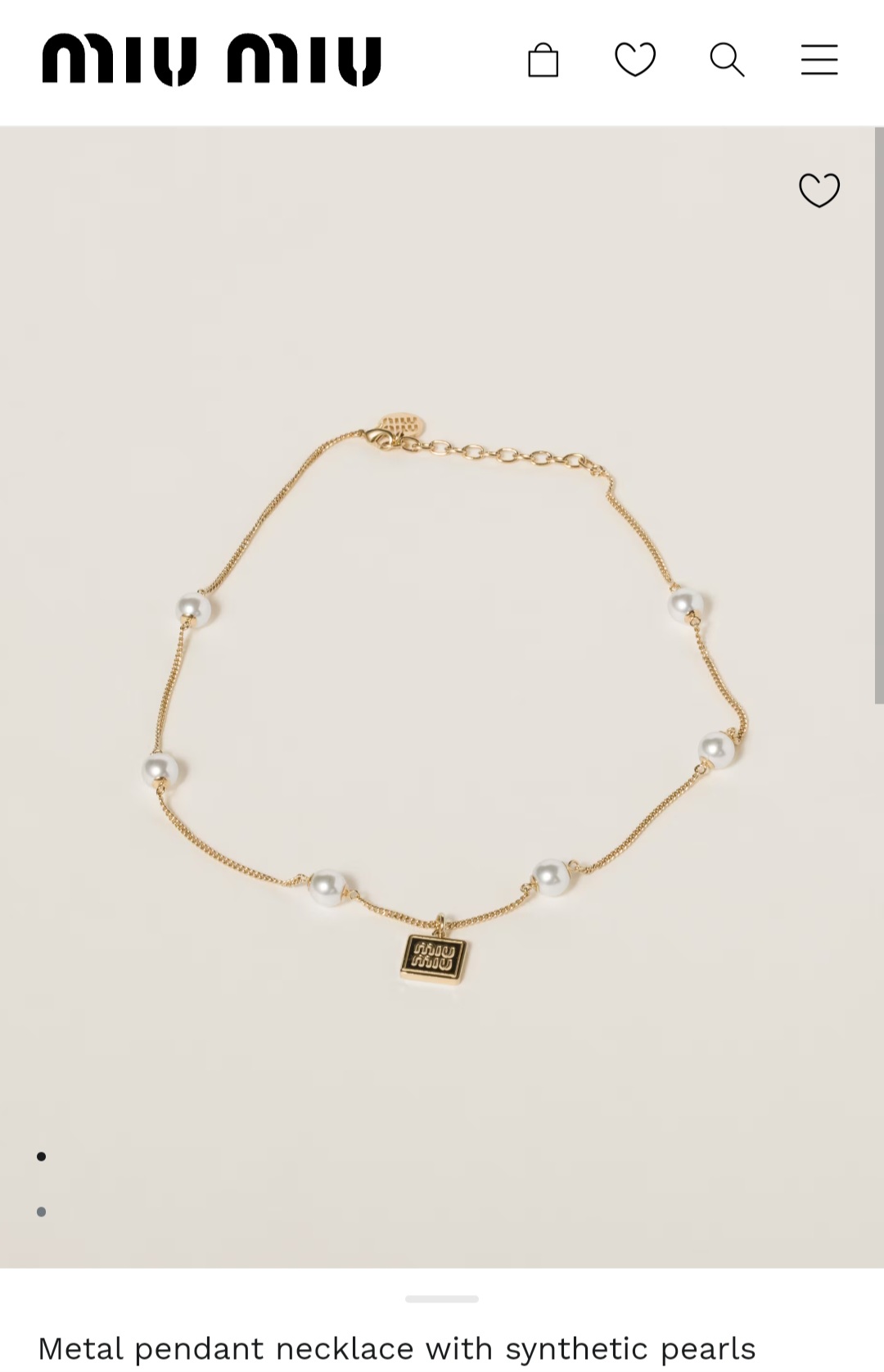 miu miu Metal pendant necklace with synthetic pearls